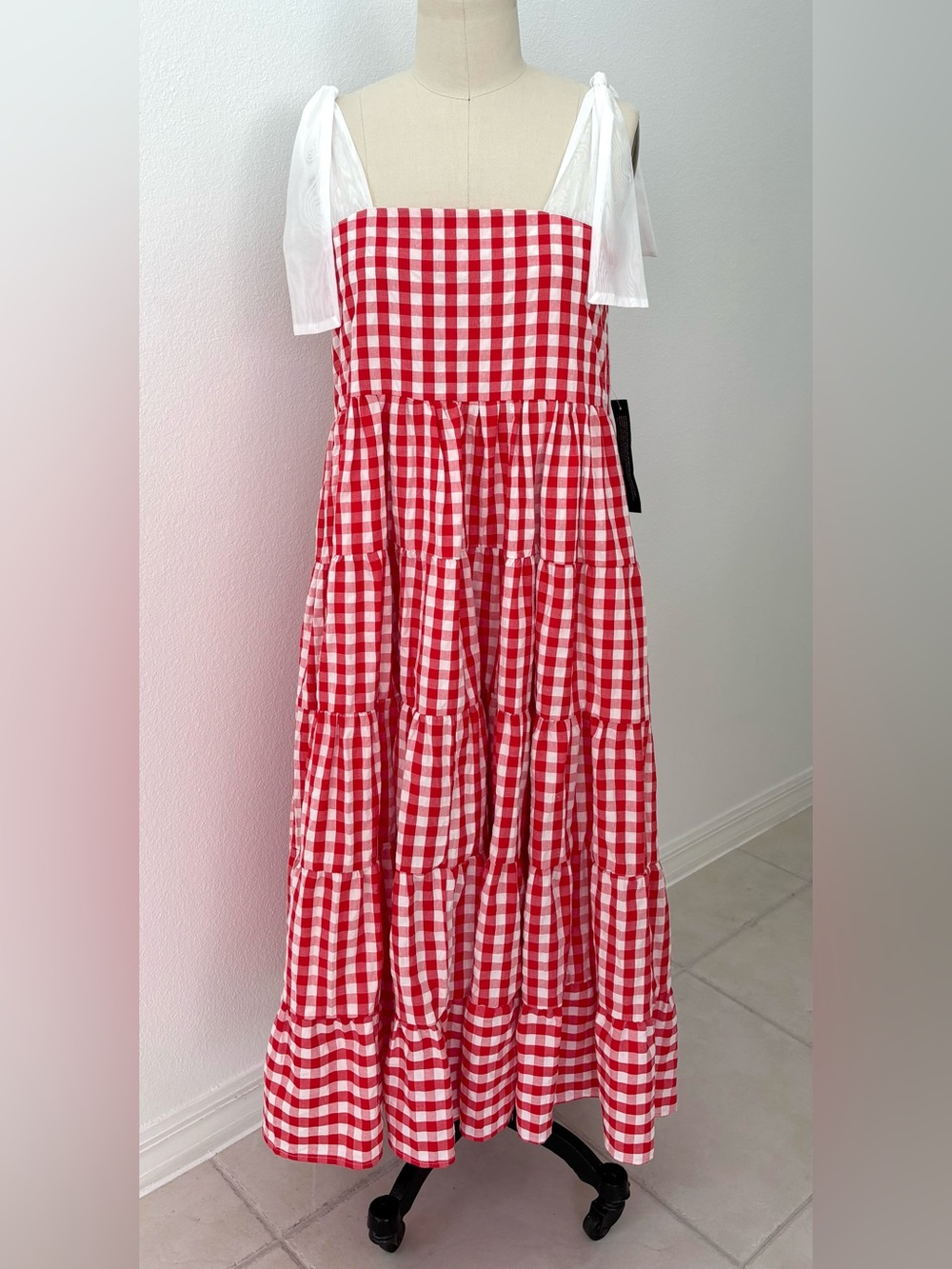 Sister Jane Love Note Gingham Midi Dress NWT Red White Cottagecore Picnic M
